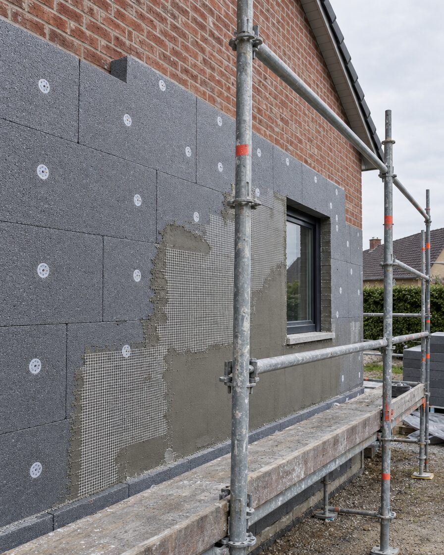 External wall insulation in progress
